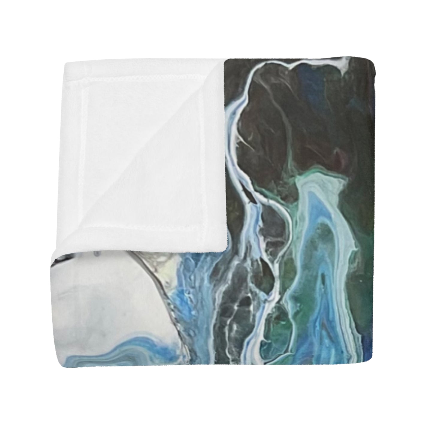 Fleece Blanket - Vibrant Blues & Green Fluid Art, Velvet Indigo Warrior