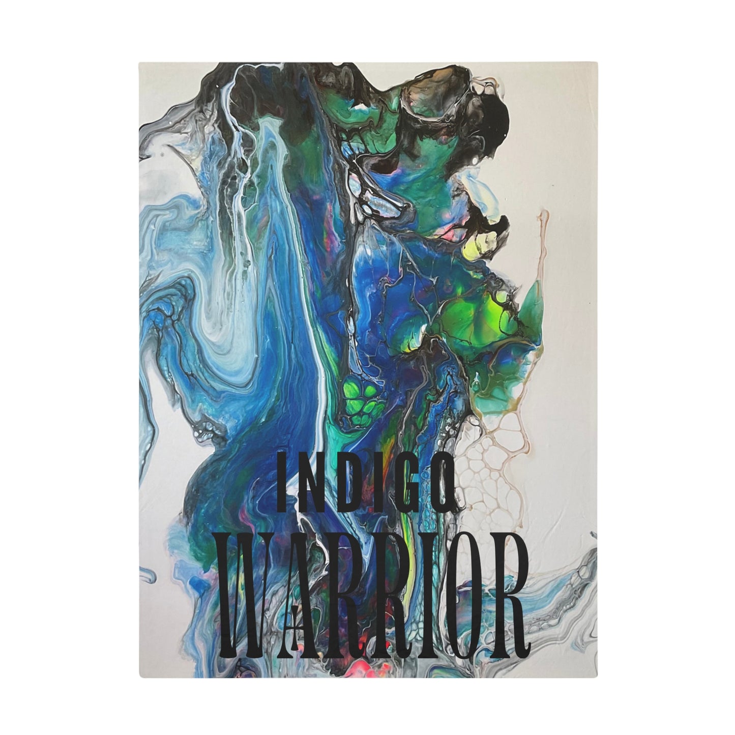Fleece Blanket - Vibrant Blues & Green Fluid Art, Velvet Indigo Warrior
