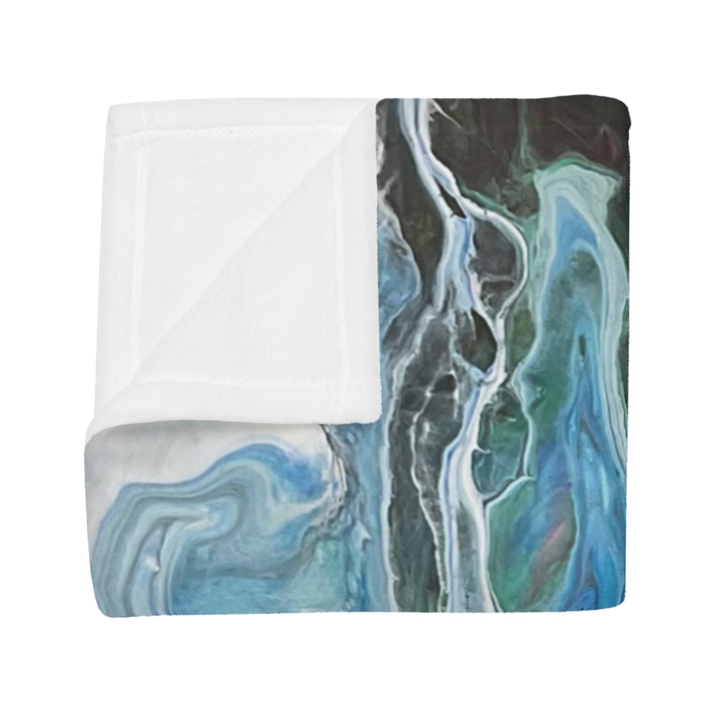 Fleece Blanket - Vibrant Blues & Green Fluid Art, Velvet Indigo Warrior