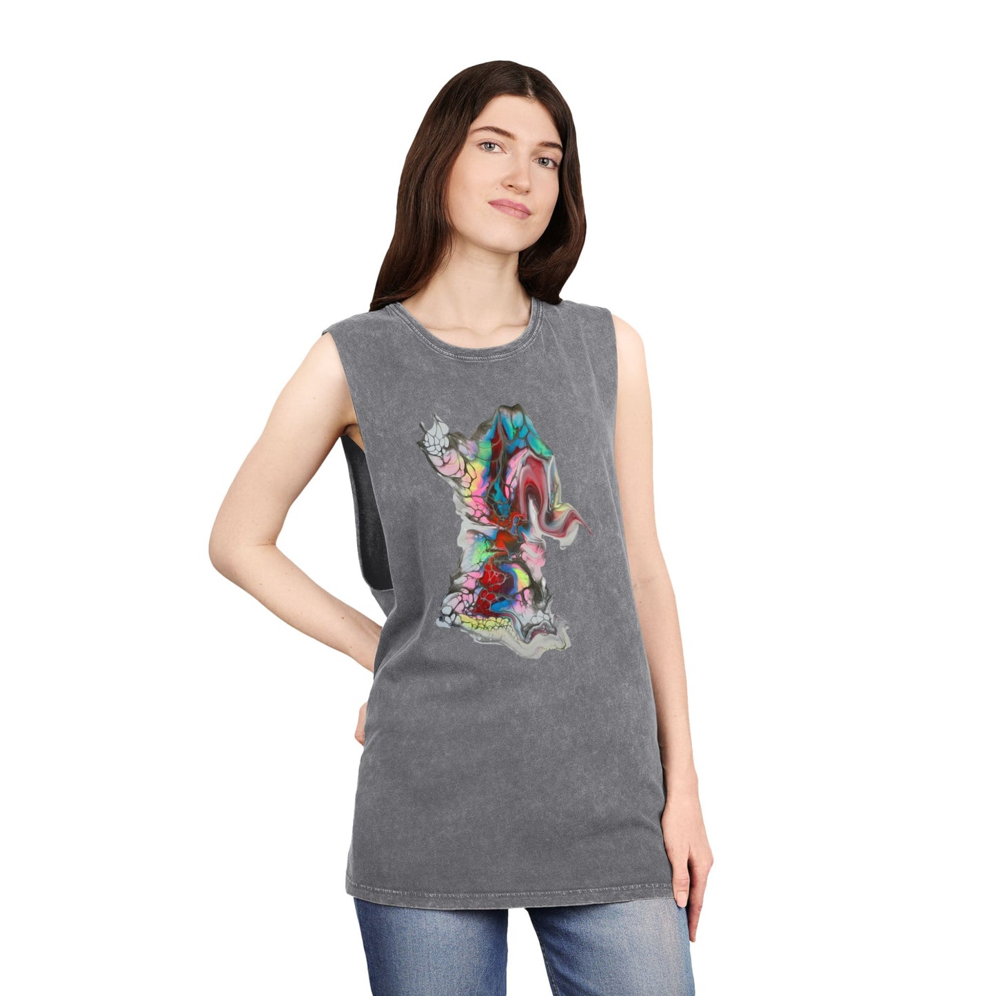 Indigo Warrior Tank Top - Bubba Ele Fluid Art Print, Unisex Stonewash
