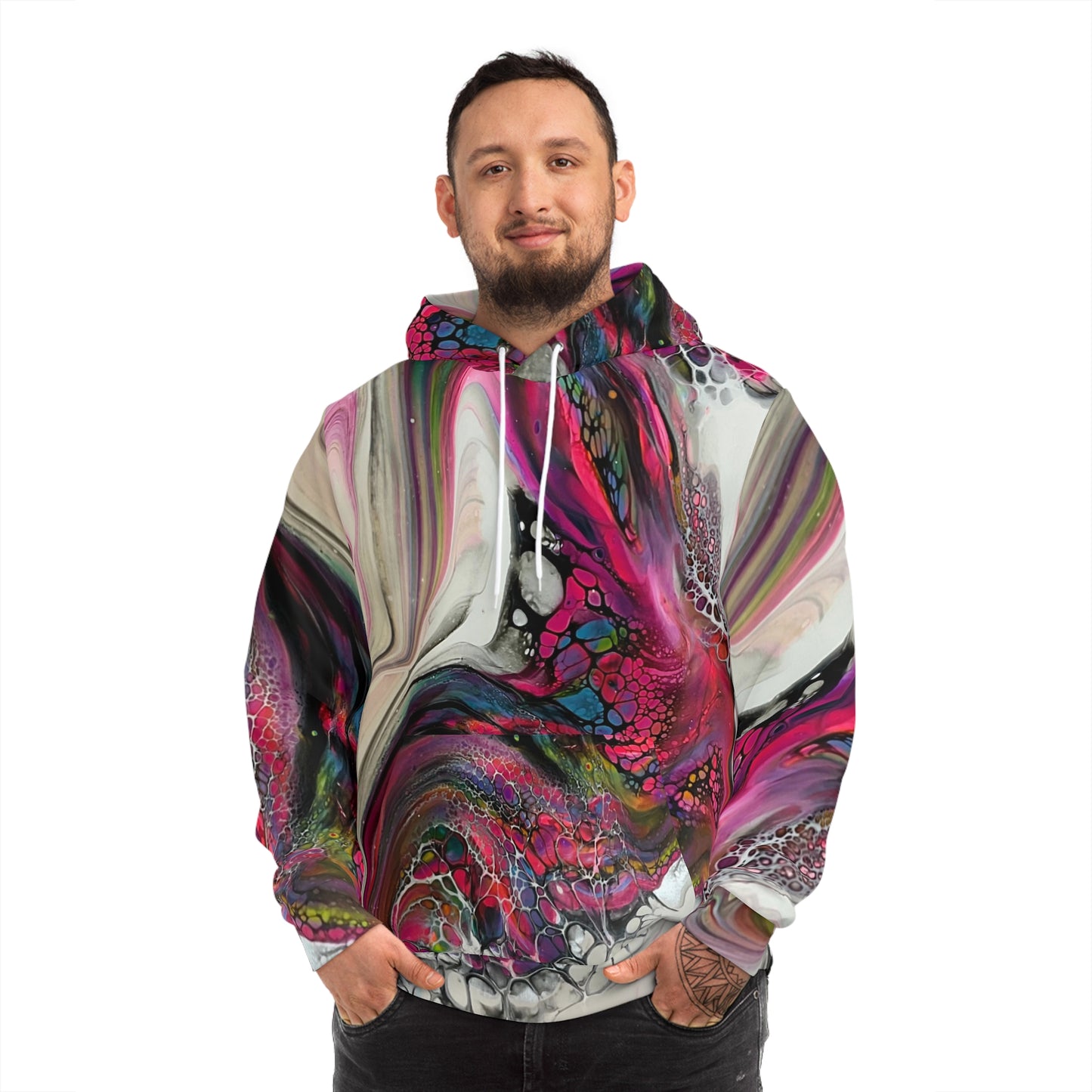 Fluid Print Hoodie in Bold Pink & Purple Colors