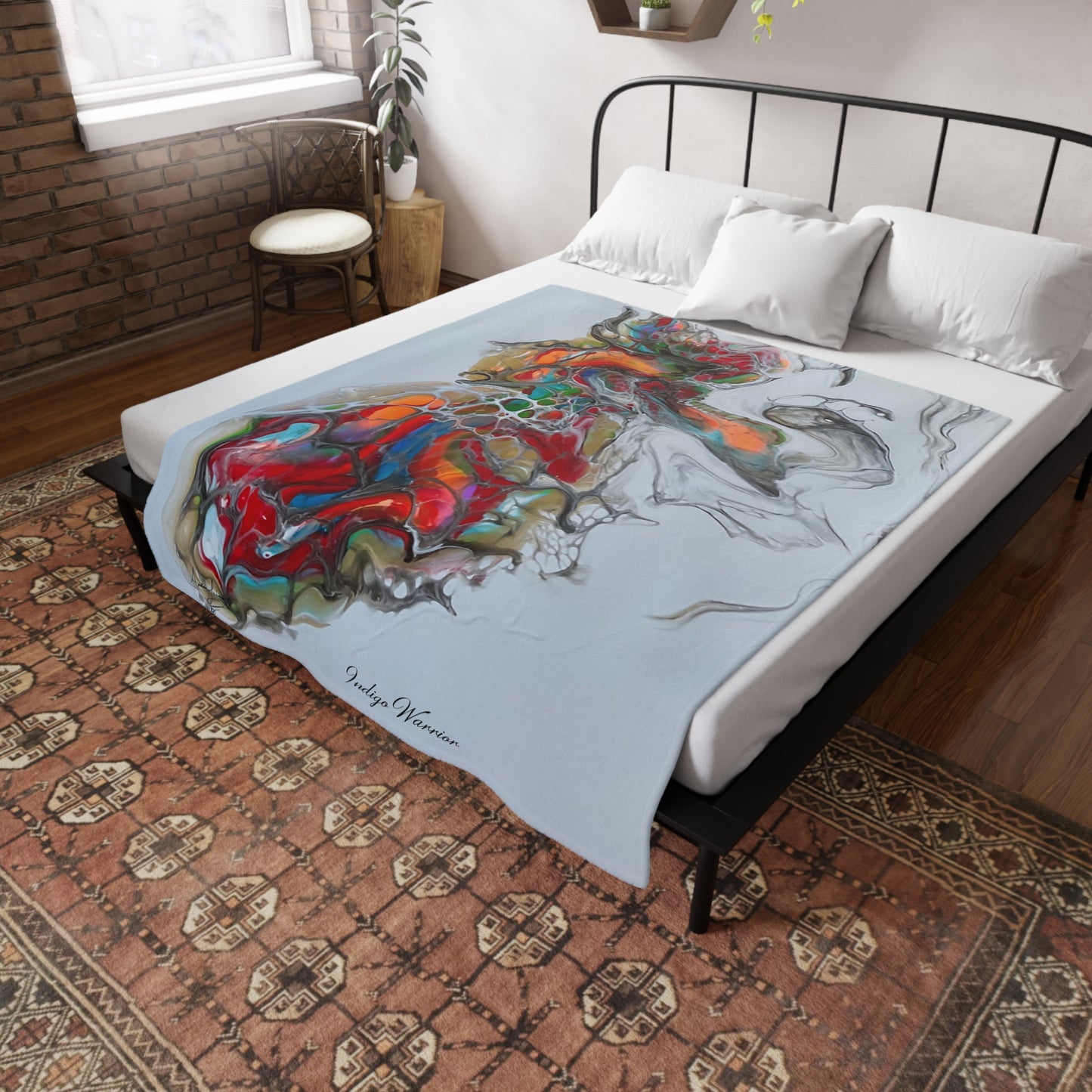 Plush Fleece Blanket - 'Miss Hippo' Fluid Art Orange and Red Velvet
