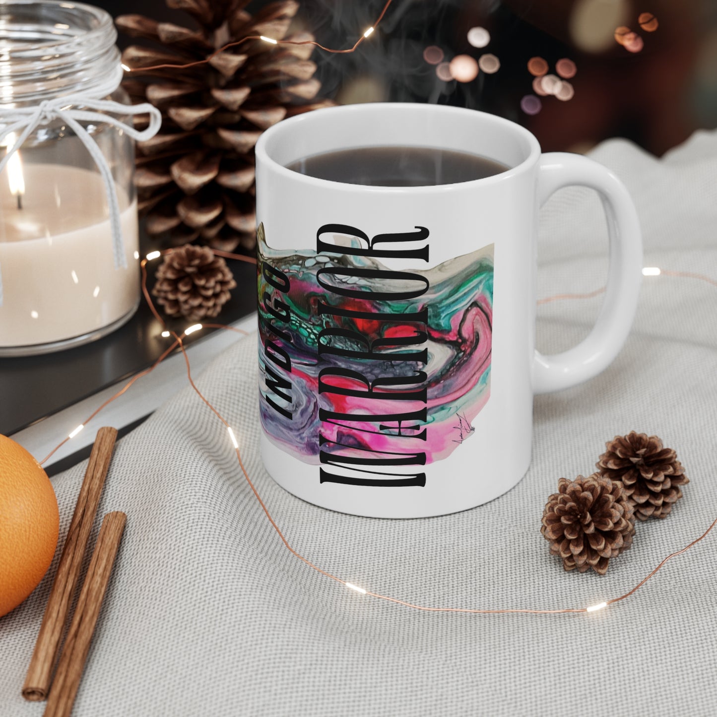 Mug - Fluid Art Two Faced Cat Indigo Warrior Coffee Mug