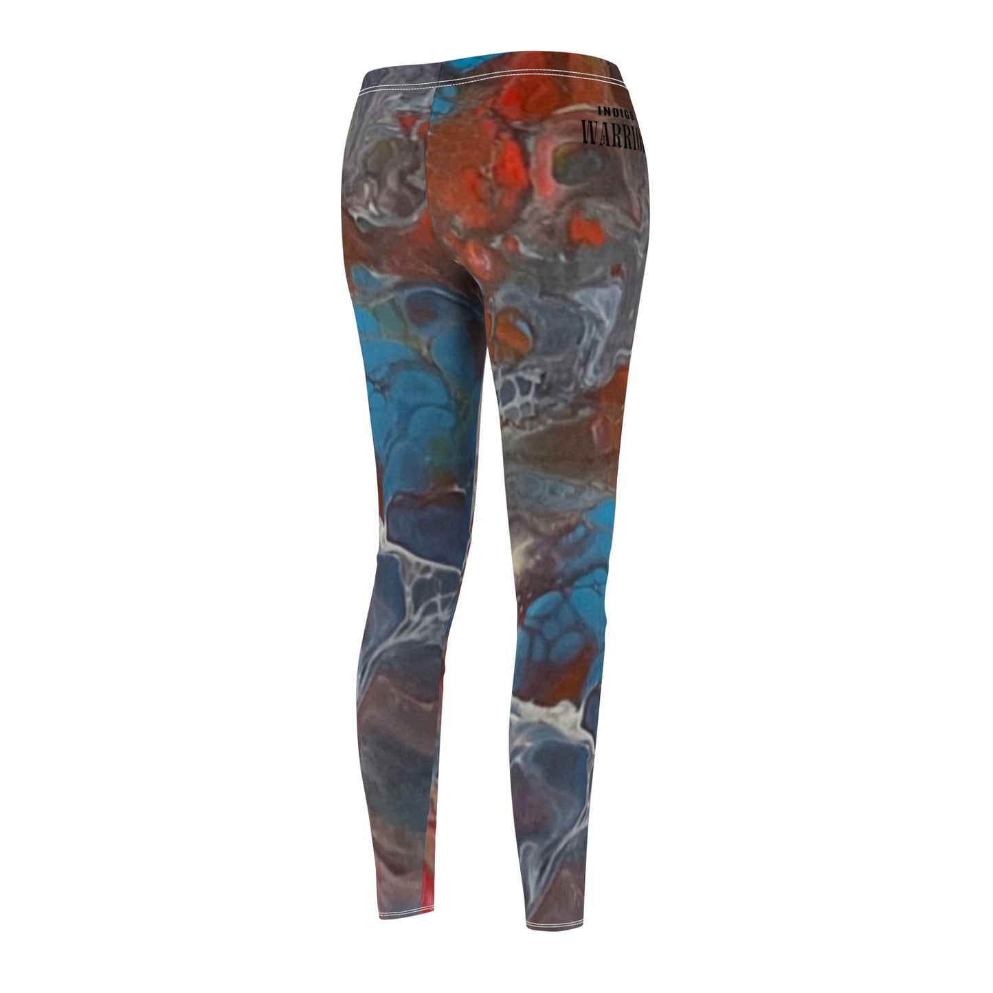 Leggings Dark Red Grey Blue Fluid Art Print Women's
