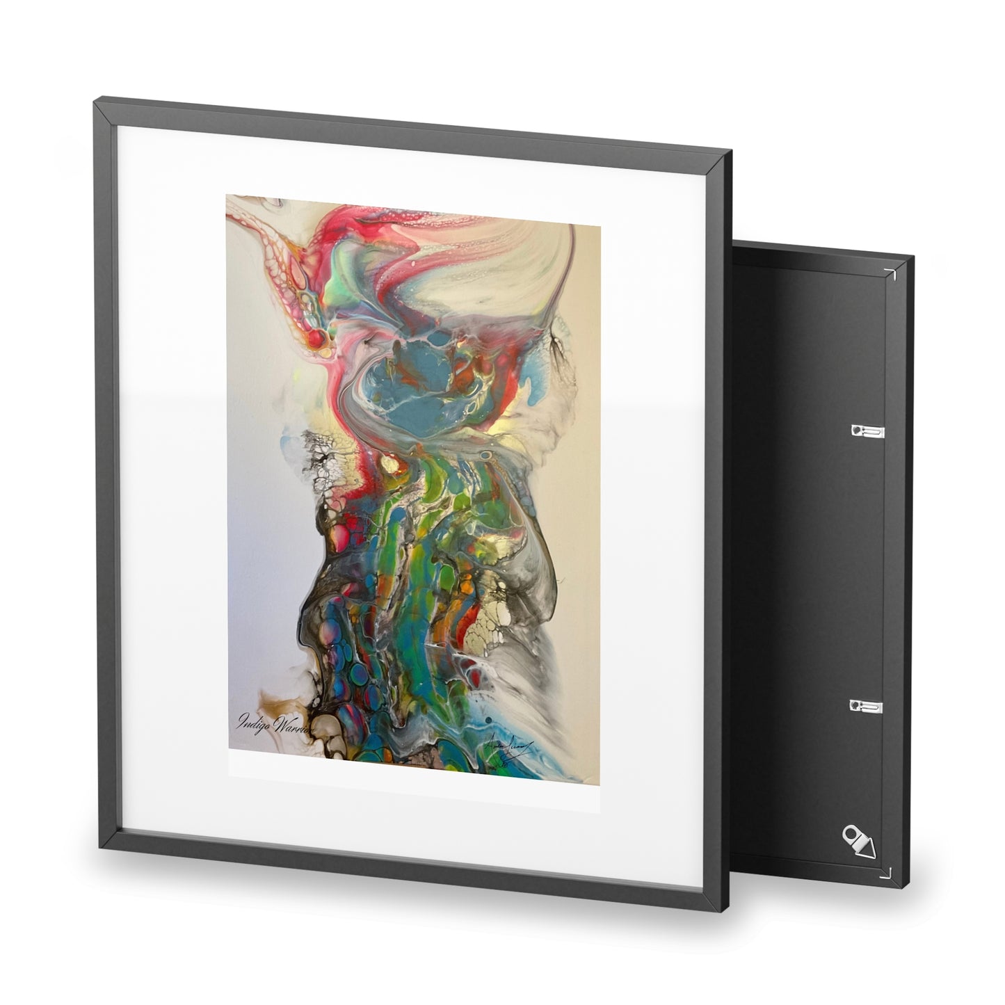 Framed Poster: Miss Rhino Fluid Art Wall Art
