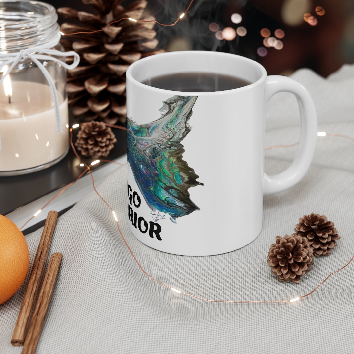 Mug - Teal Blue 'Puppy Power' Fluid Art Indigo Warrior Ceramic Coffee Cups