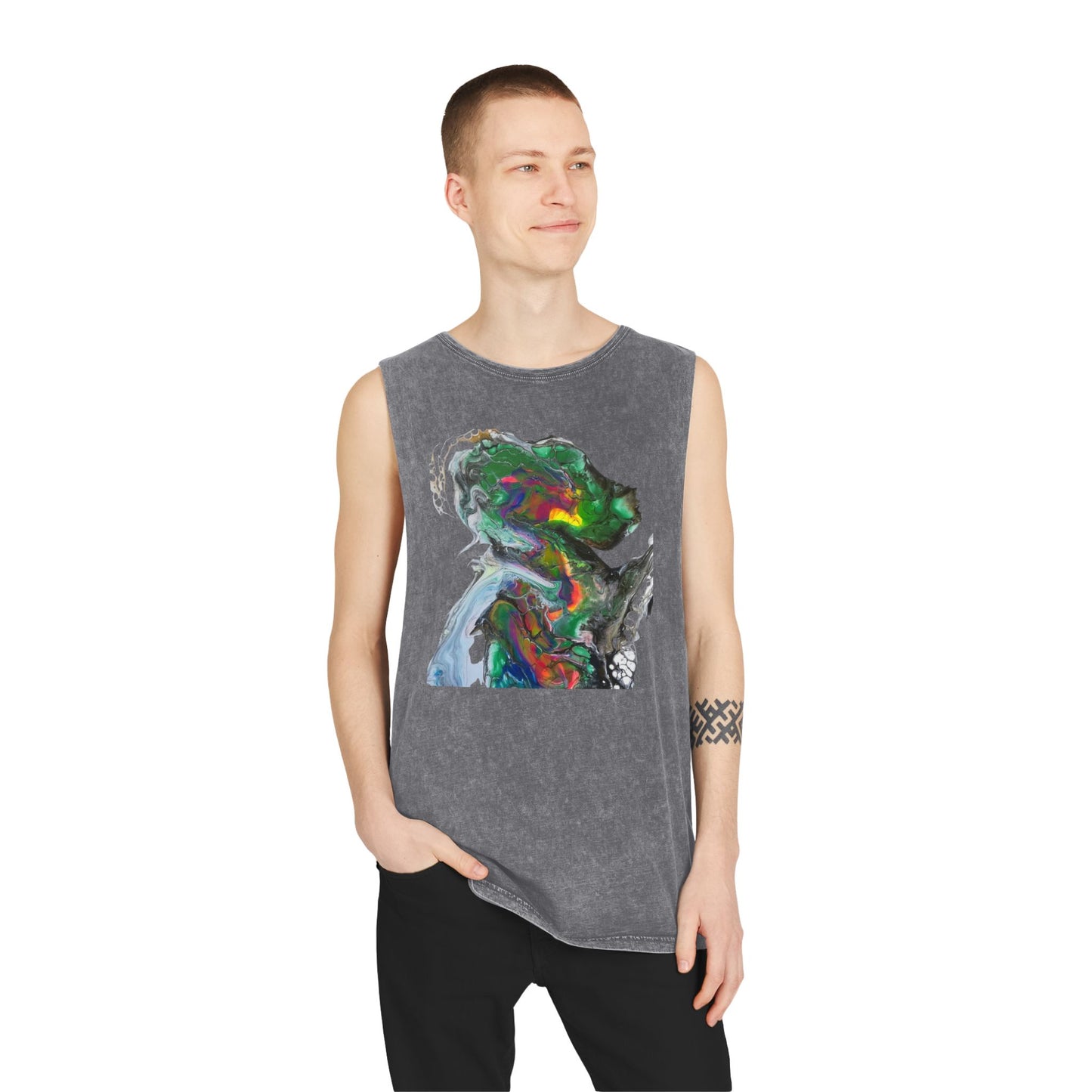 Green Alien Warrior Stonewash Tank Top