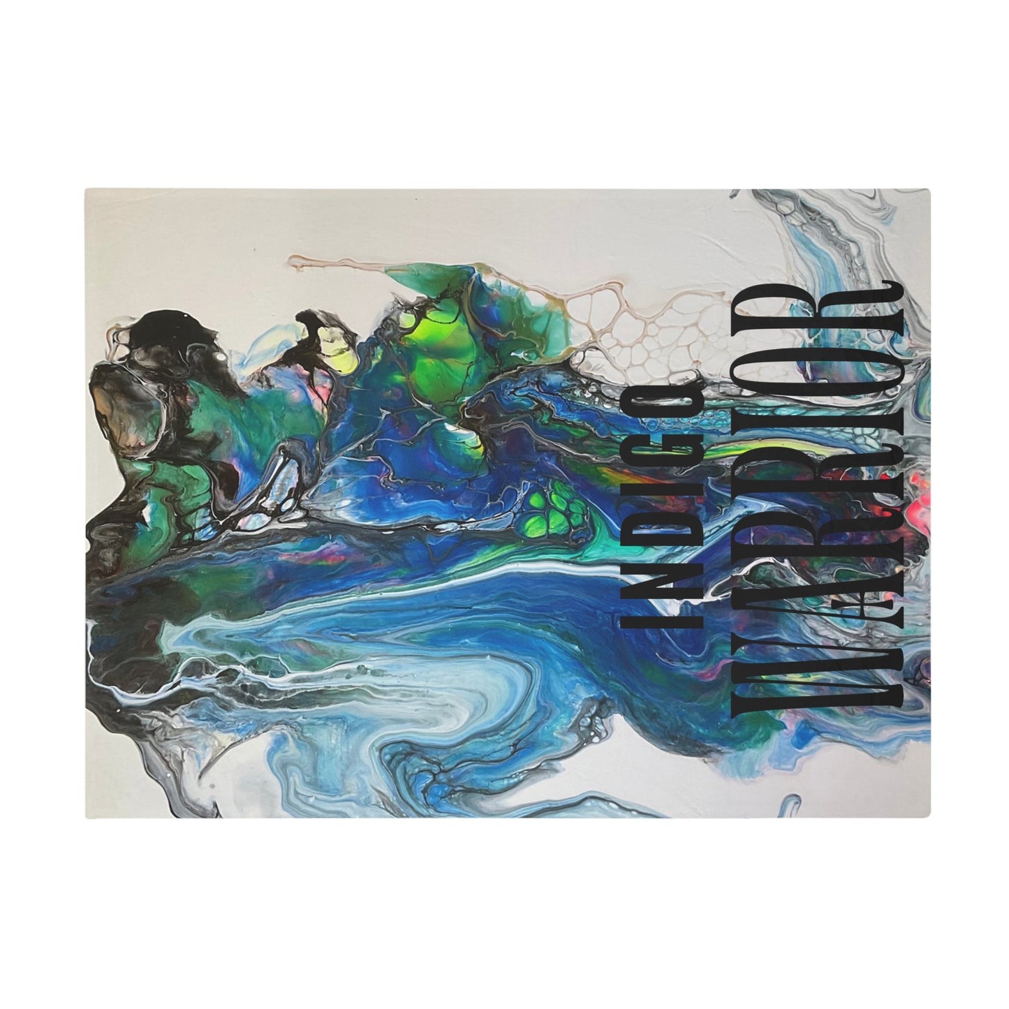 Fleece Blanket - Vibrant Blues & Green Fluid Art, Velvet Indigo Warrior