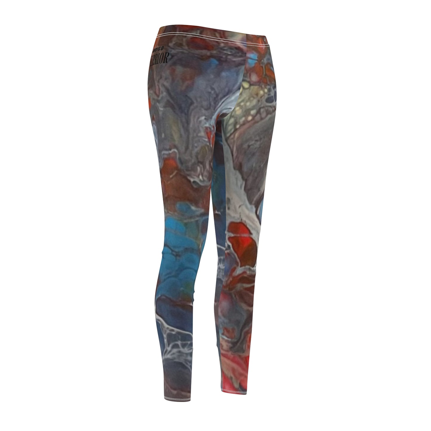 Leggings Dark Red Grey Blue Fluid Art Print Women's