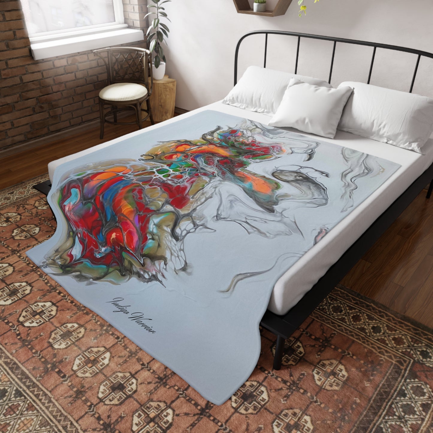 Plush Fleece Blanket - 'Miss Hippo' Fluid Art Orange and Red Velvet