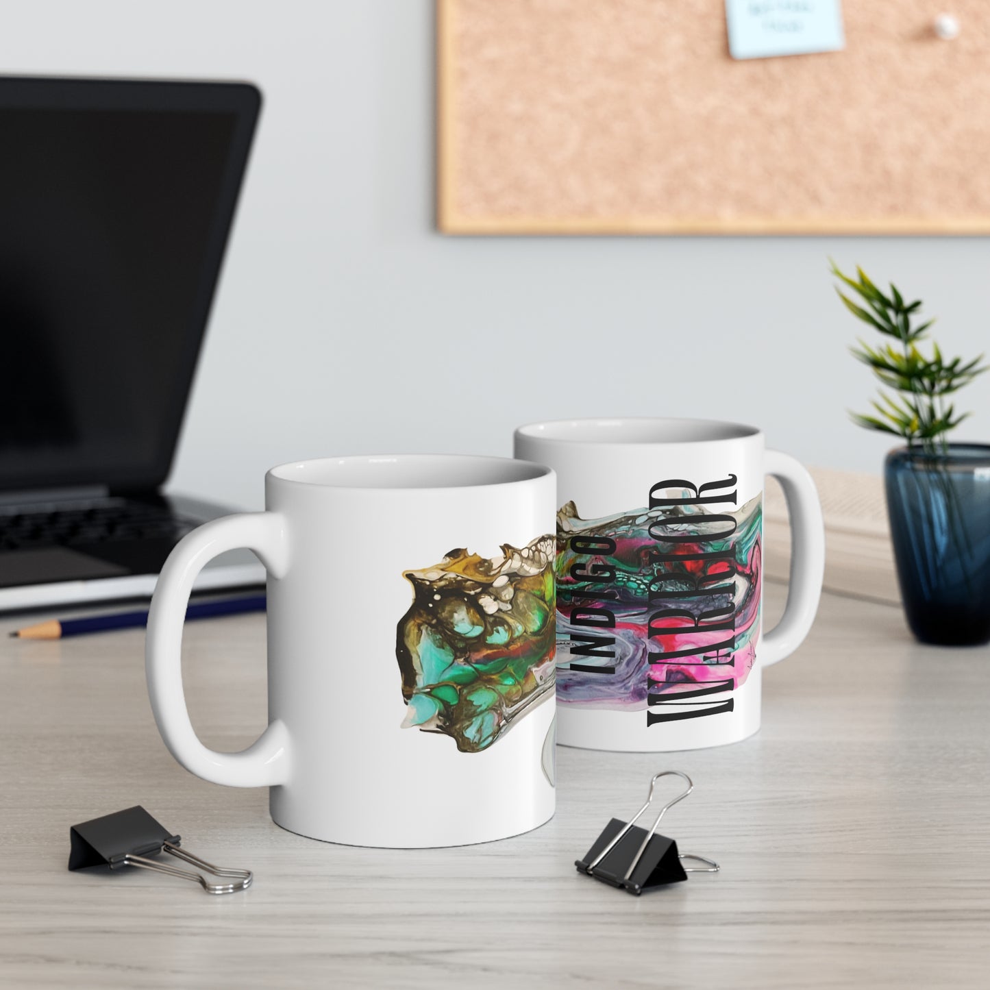 Mug - Fluid Art Two Faced Cat Indigo Warrior Coffee Mug