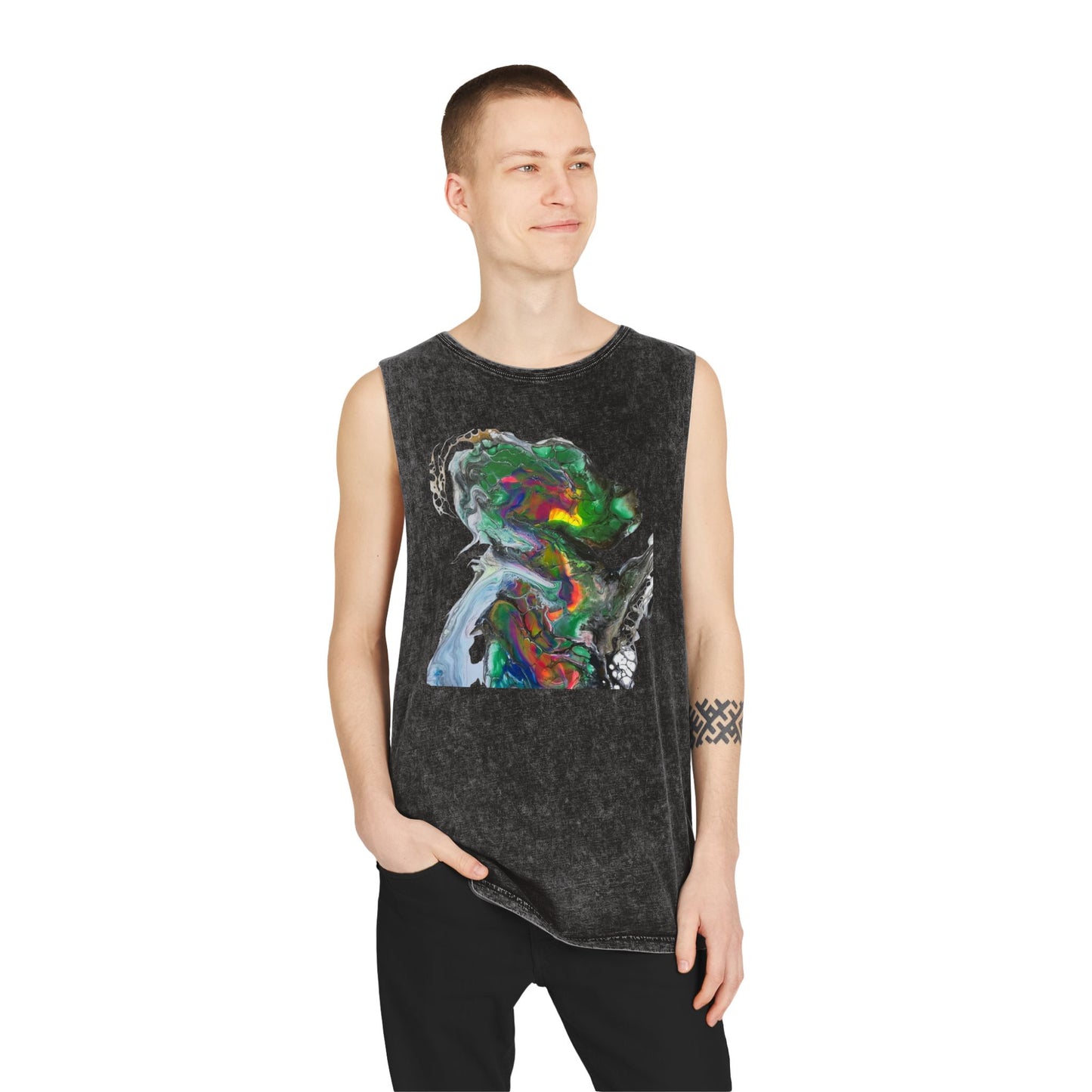 Green Alien Warrior Stonewash Tank Top