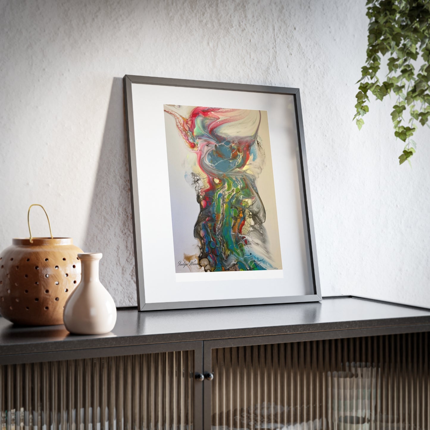 Framed Poster: Miss Rhino Fluid Art Wall Art