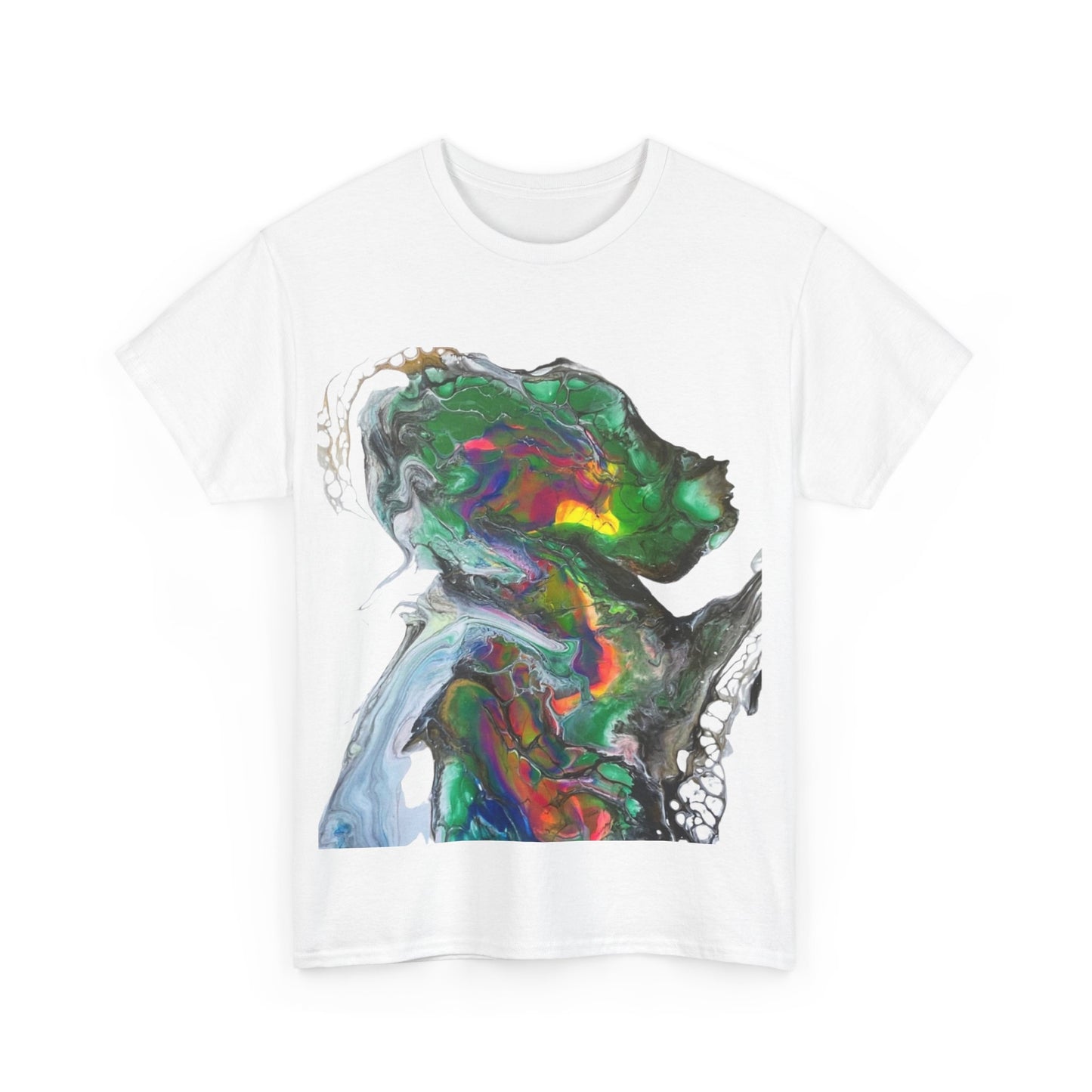 Indigo Warrior Cotton Tee - Green Alien Warrior Fluid Art Print