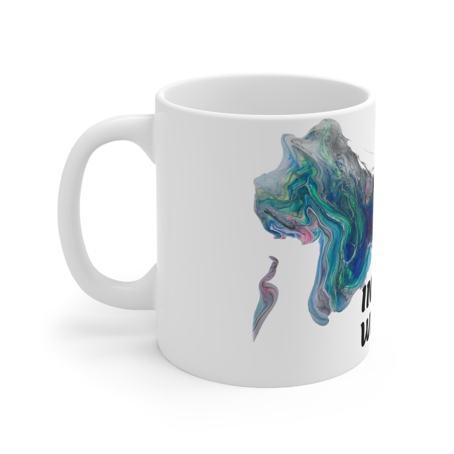 Mug - Teal Blue 'Puppy Power' Fluid Art Indigo Warrior Ceramic Coffee Cups