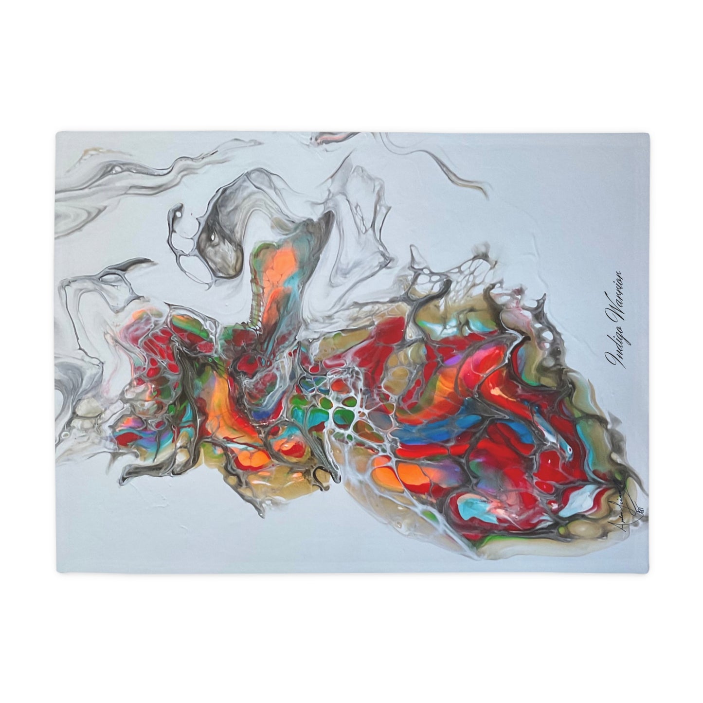 Plush Fleece Blanket - 'Miss Hippo' Fluid Art Orange and Red Velvet