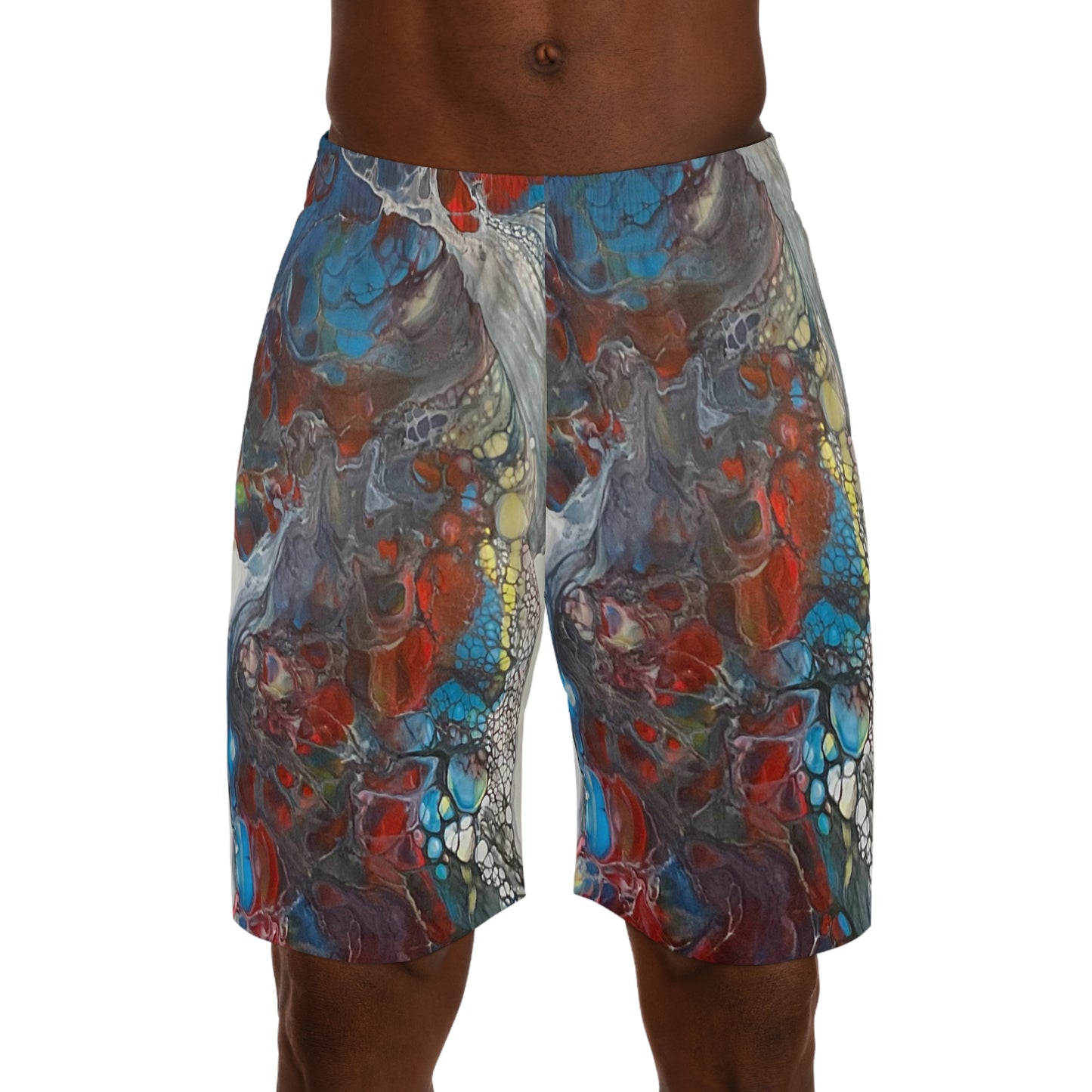 Jogger Shorts - Cool Red & Blue Fluid Art Design, Indigo Warrior Print