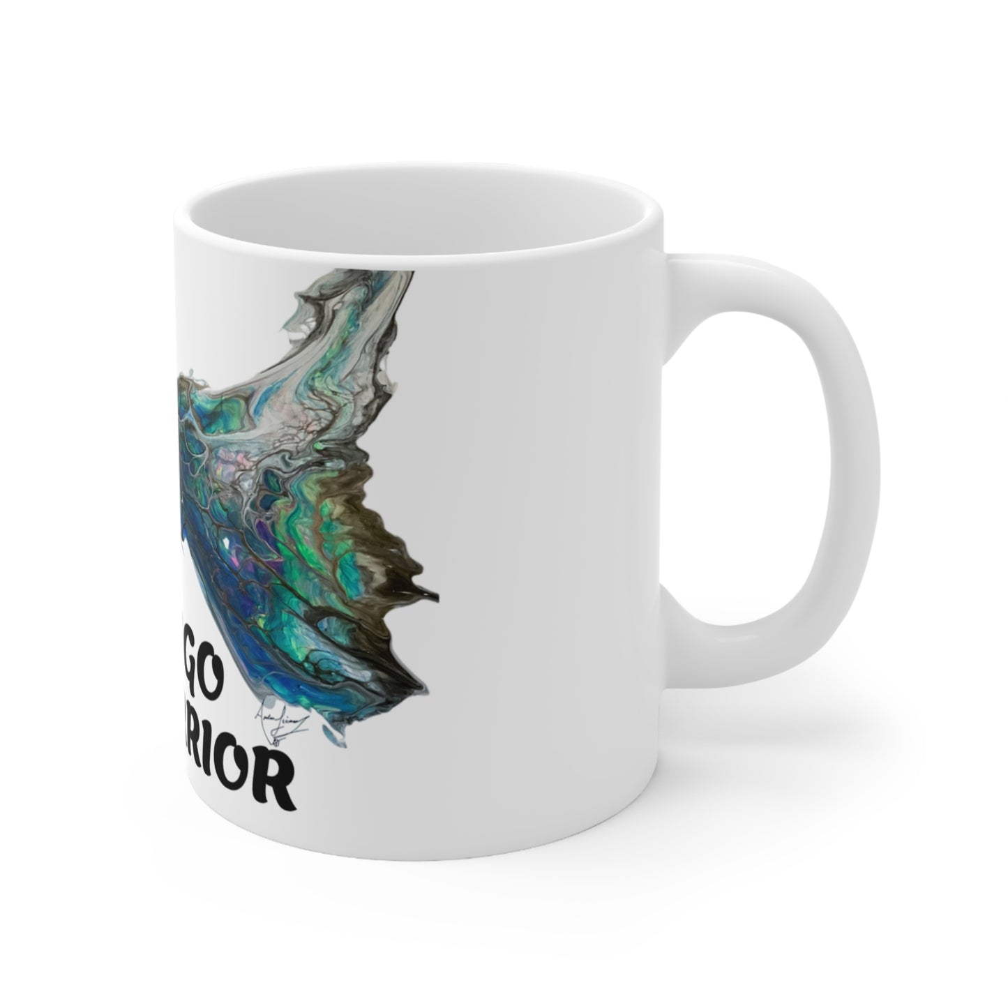 Mug - Teal Blue 'Puppy Power' Fluid Art Indigo Warrior Ceramic Coffee Cups