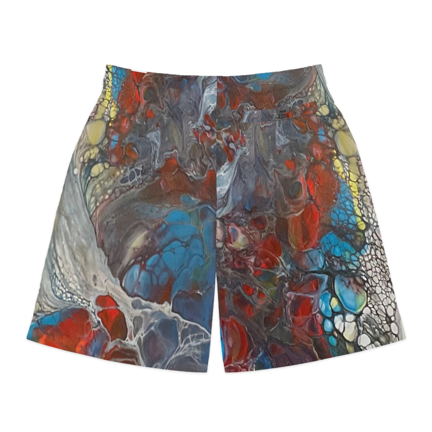 Jogger Shorts - Cool Red & Blue Fluid Art Design, Indigo Warrior Print