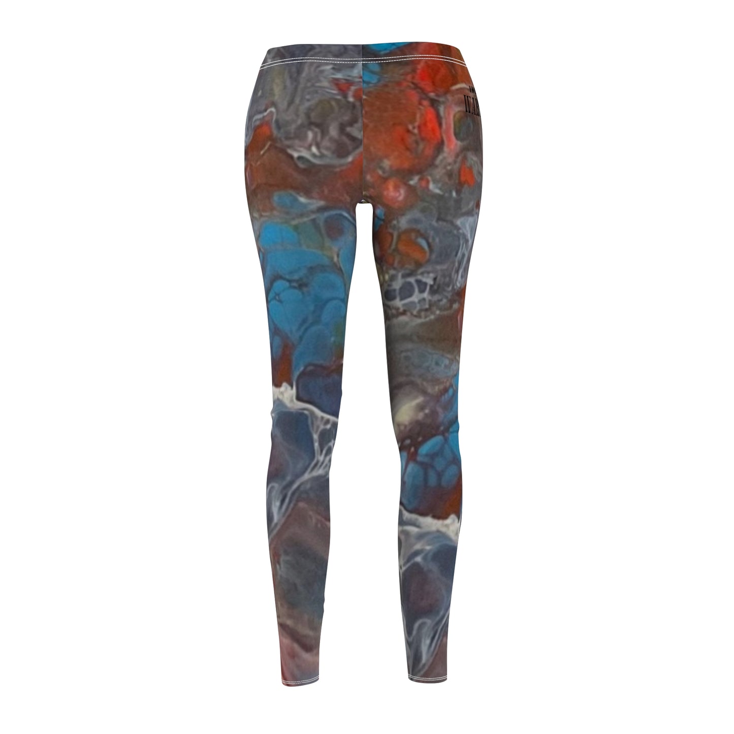 Leggings Dark Red Grey Blue Fluid Art Print Women's