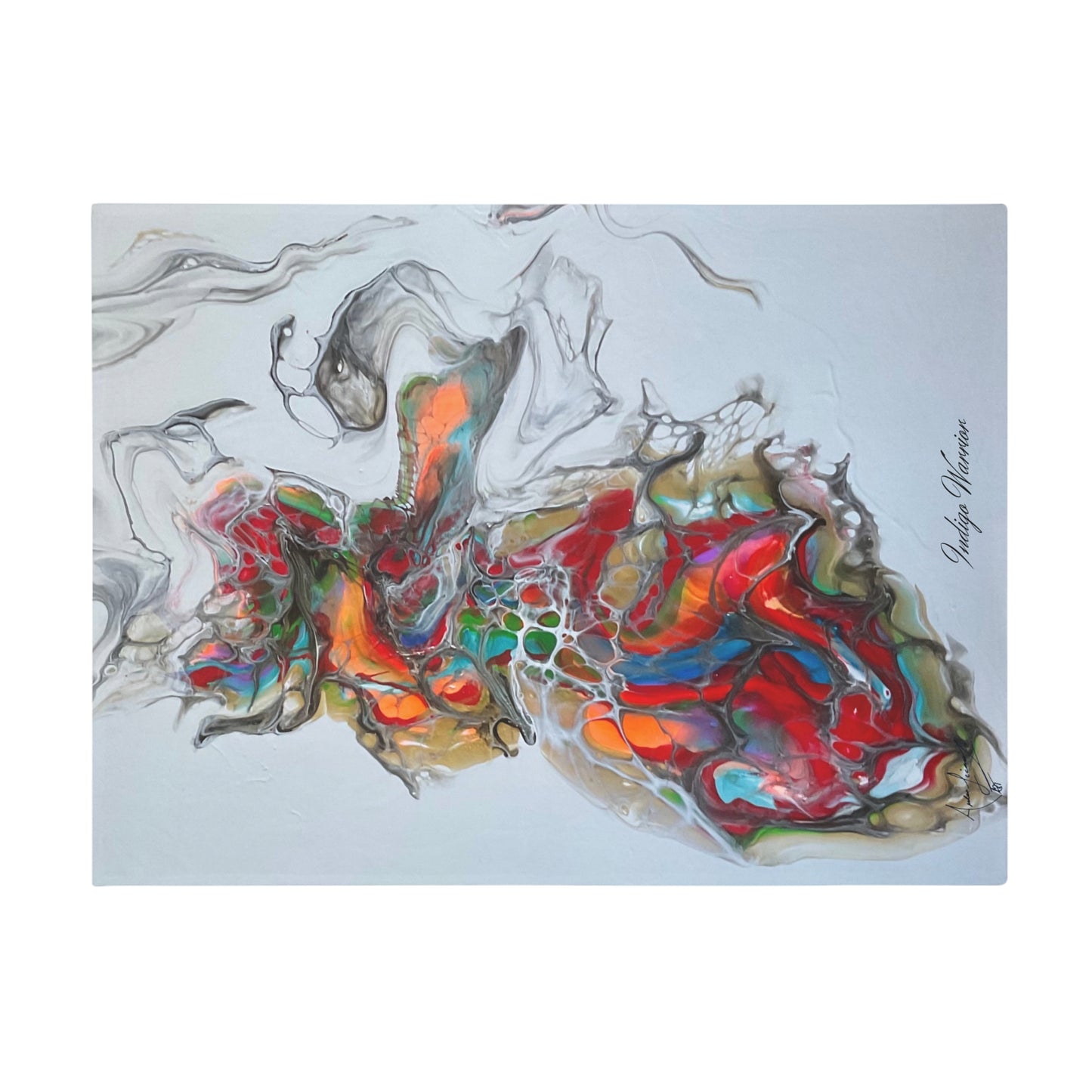 Plush Fleece Blanket - 'Miss Hippo' Fluid Art Orange and Red Velvet