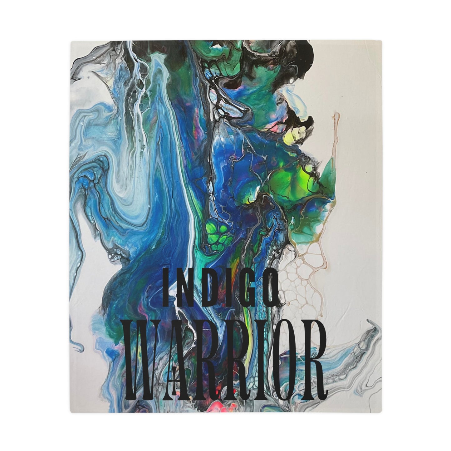 Fleece Blanket - Vibrant Blues & Green Fluid Art, Velvet Indigo Warrior