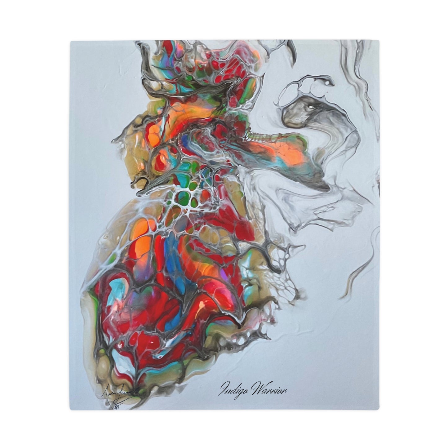 Plush Fleece Blanket - 'Miss Hippo' Fluid Art Orange and Red Velvet