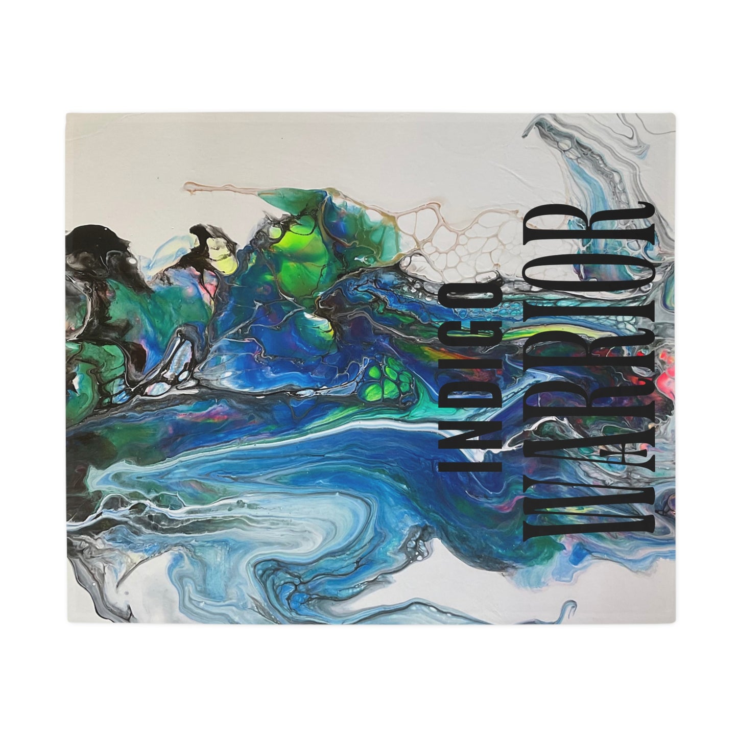 Fleece Blanket - Vibrant Blues & Green Fluid Art, Velvet Indigo Warrior