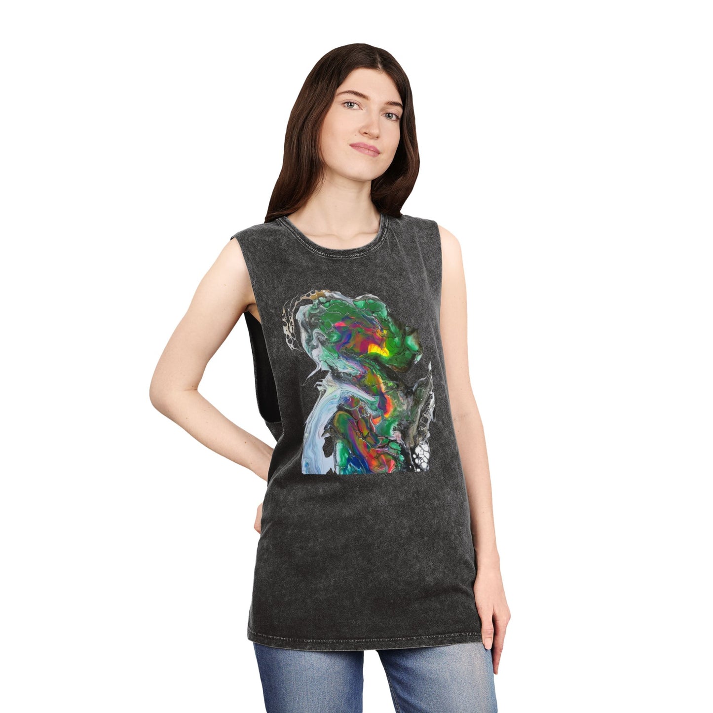 Green Alien Warrior Stonewash Tank Top