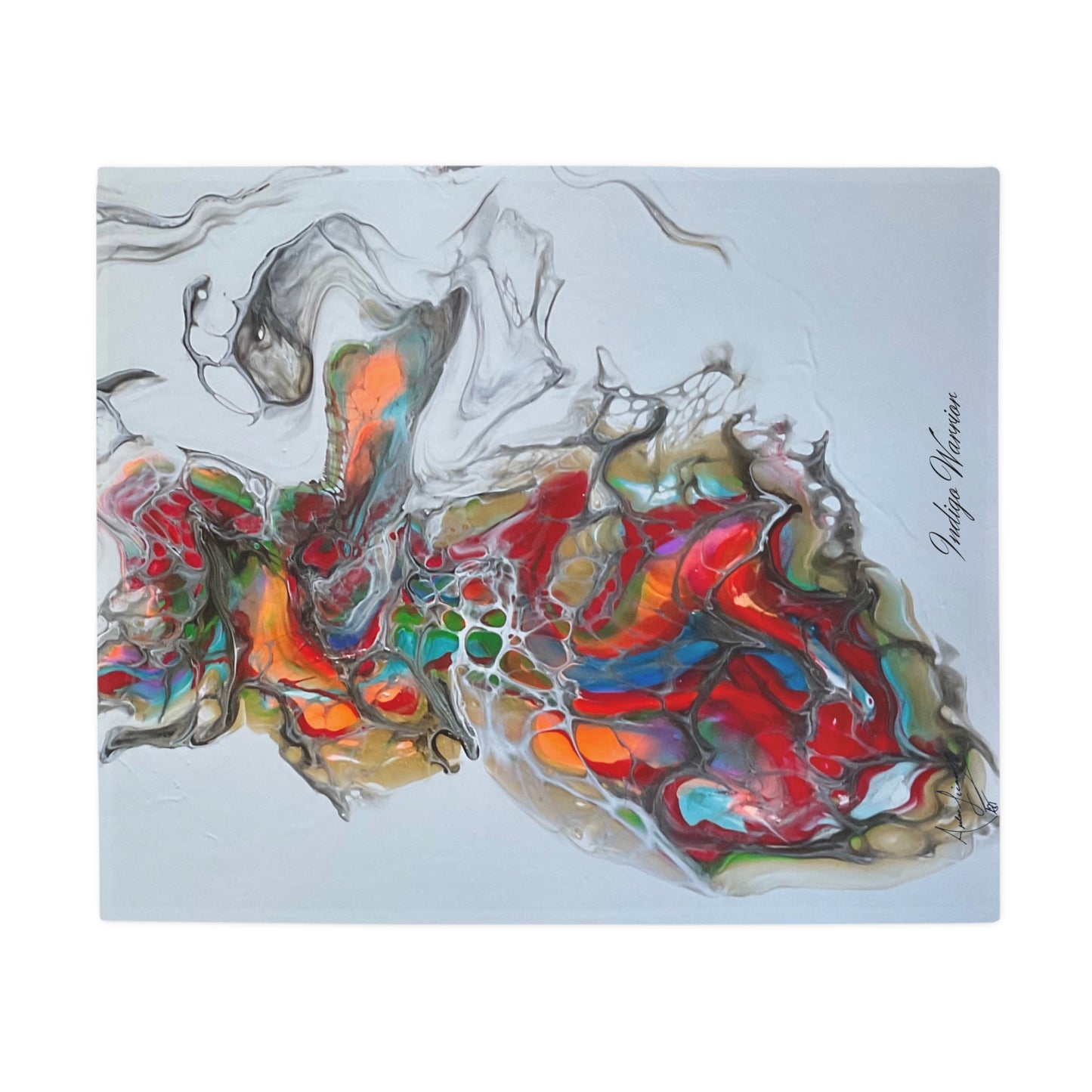 Plush Fleece Blanket - 'Miss Hippo' Fluid Art Orange and Red Velvet