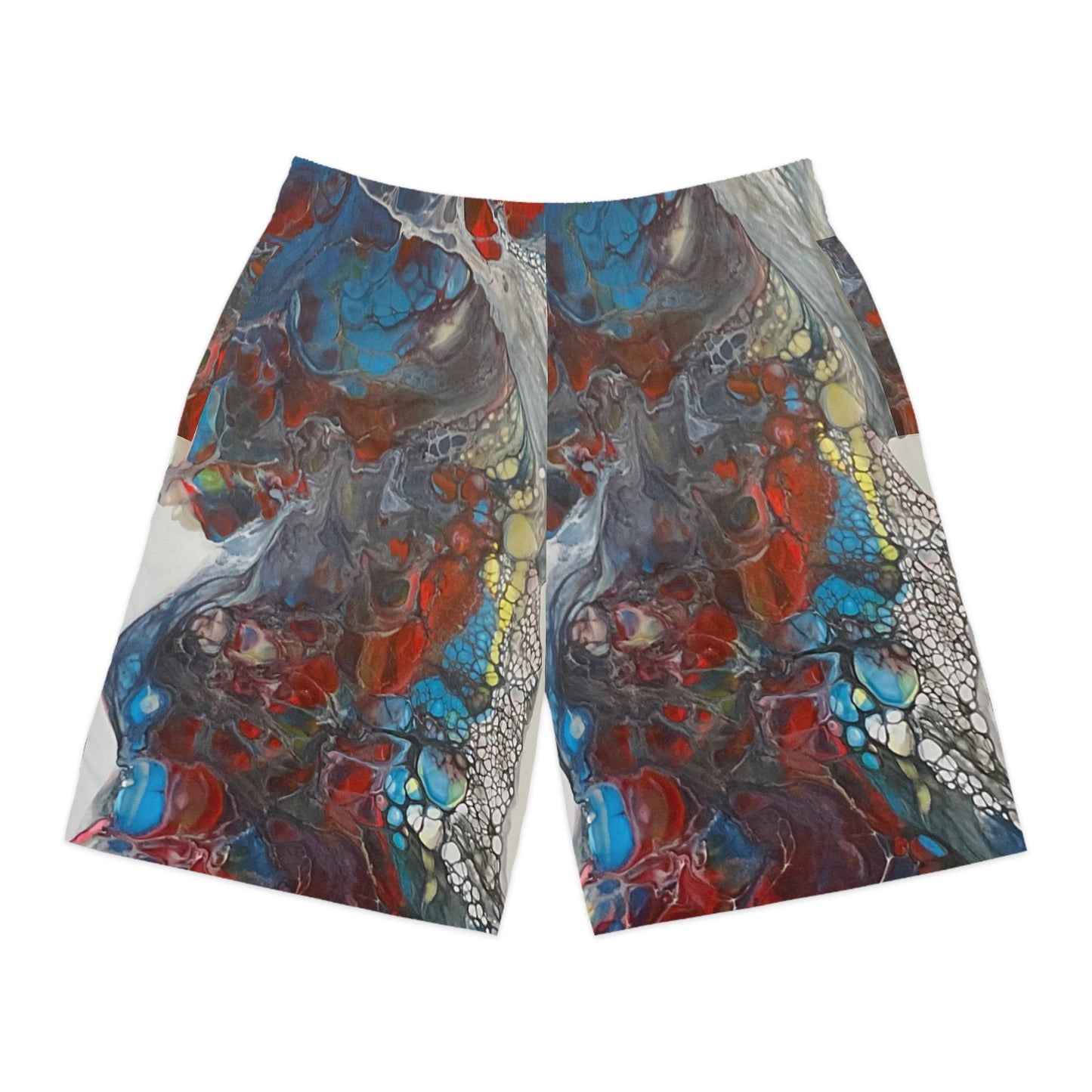 Jogger Shorts - Cool Red & Blue Fluid Art Design, Indigo Warrior Print