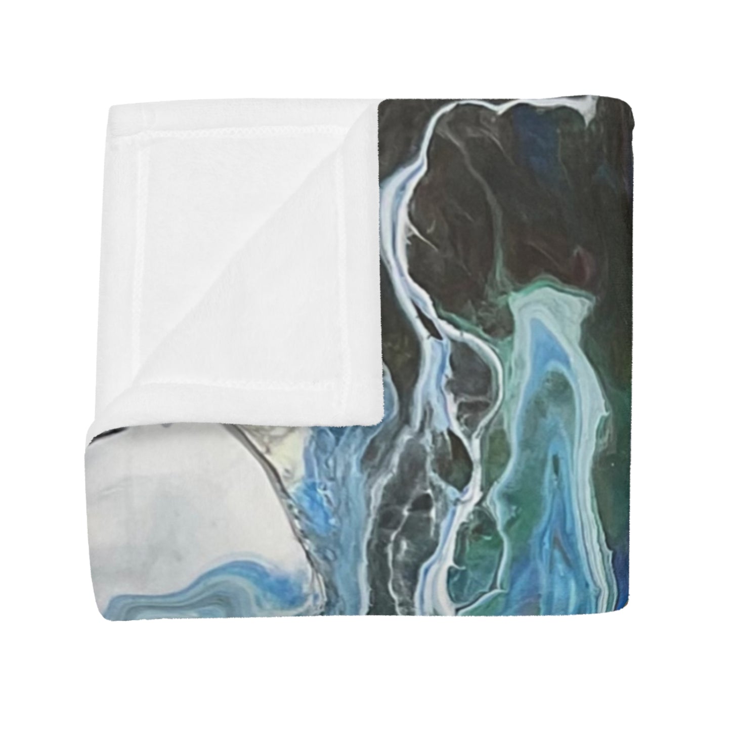 Fleece Blanket - Vibrant Blues & Green Fluid Art, Velvet Indigo Warrior
