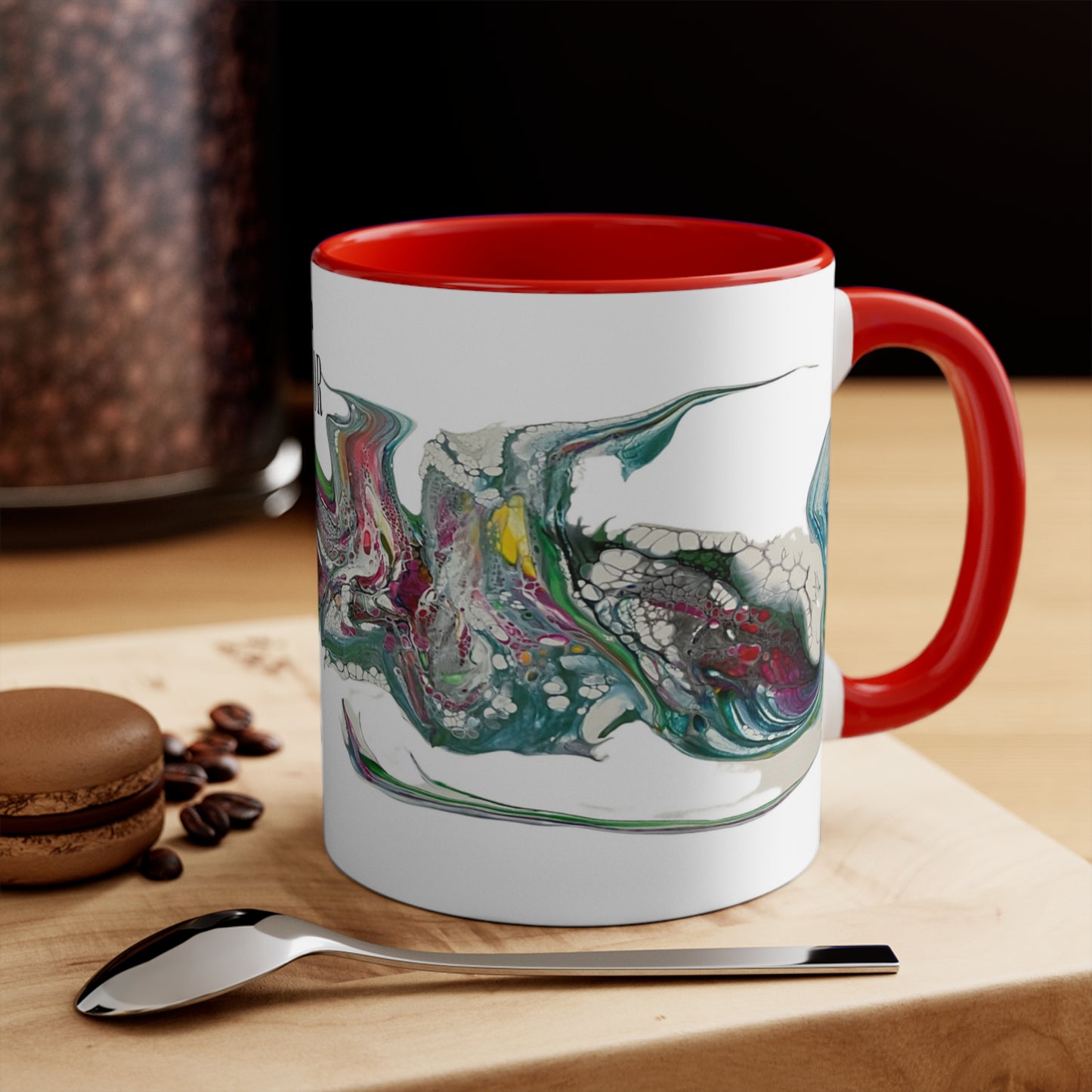 Colorful Accent Mug, Fluid Art Red and Indigo Warrior 11oz