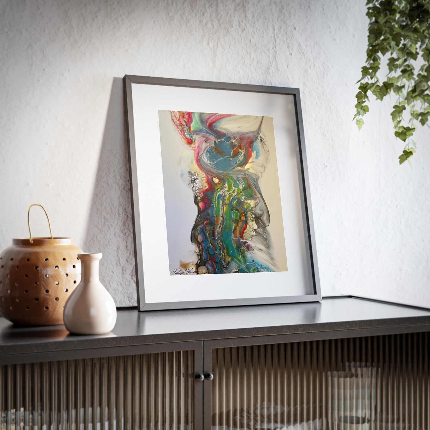 Framed Poster: Miss Rhino Fluid Art Wall Art