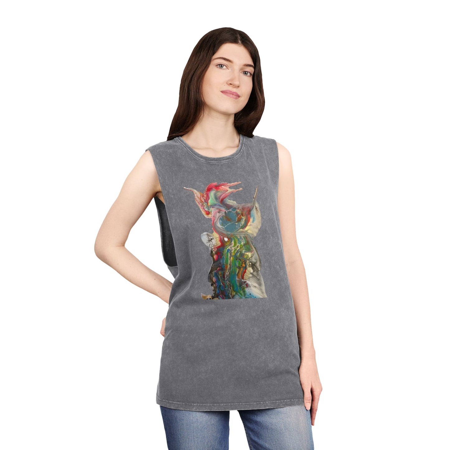 Indigo Warrior Stonewash Tank Top - Miss RHINO Print