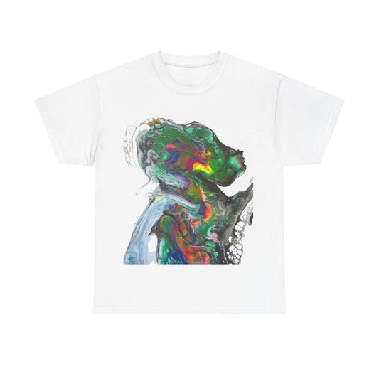 Indigo Warrior Cotton Tee - Green Alien Warrior Fluid Art Print