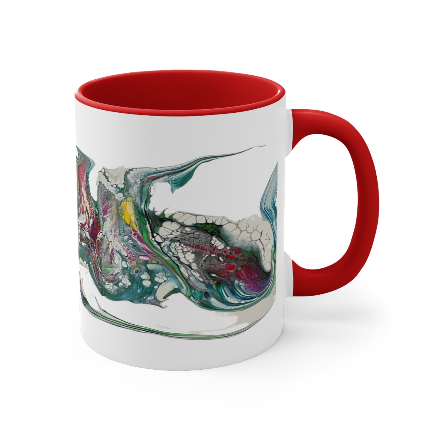 Colorful Accent Mug, Fluid Art Red and Indigo Warrior 11oz