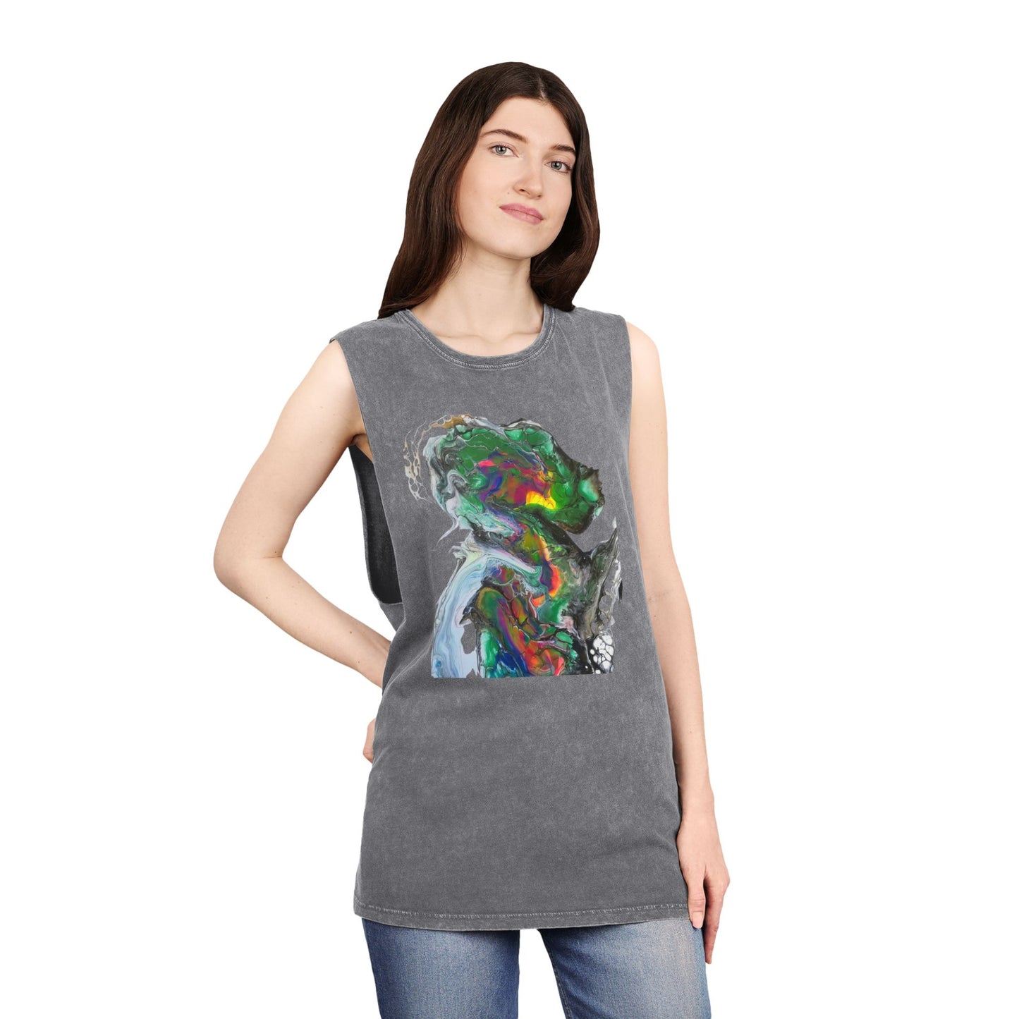 Green Alien Warrior Stonewash Tank Top