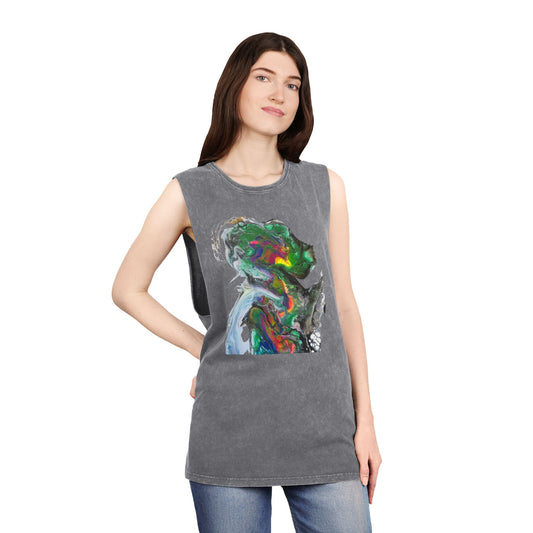 Green Alien Warrior Stonewash Tank Top
