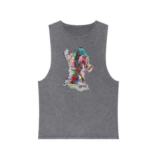 Indigo Warrior Tank Top - Bubba Ele Fluid Art Print, Unisex Stonewash