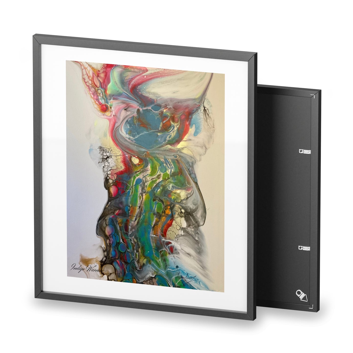 Framed Poster: Miss Rhino Fluid Art Wall Art