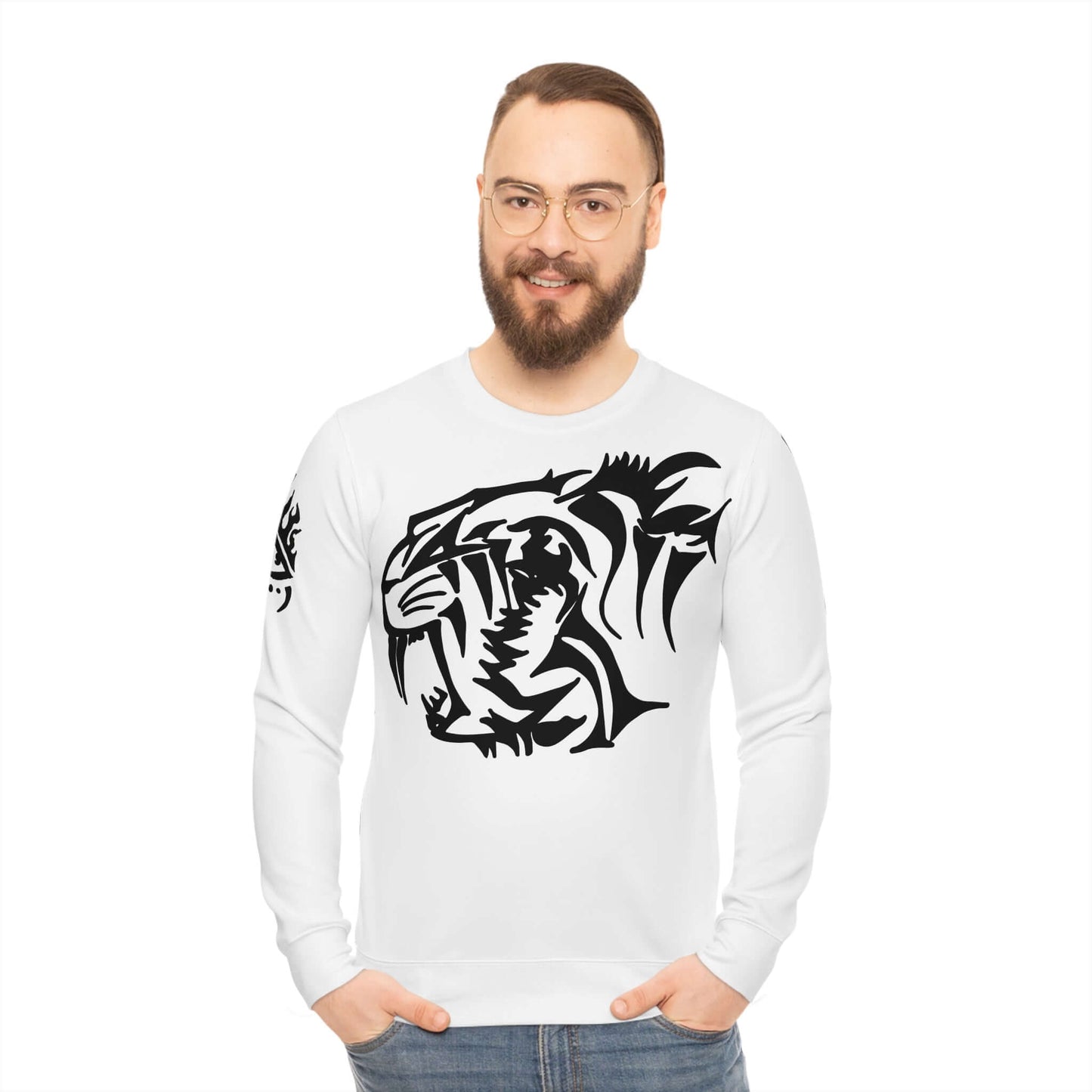 Tribal Tiger Lightweight Sweatshirt with Tribal Eye Sleeve Design