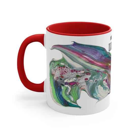 Colorful Accent Mug, Fluid Art Red and Indigo Warrior 11oz