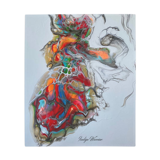 Plush Fleece Blanket - 'Miss Hippo' Fluid Art Orange and Red Velvet