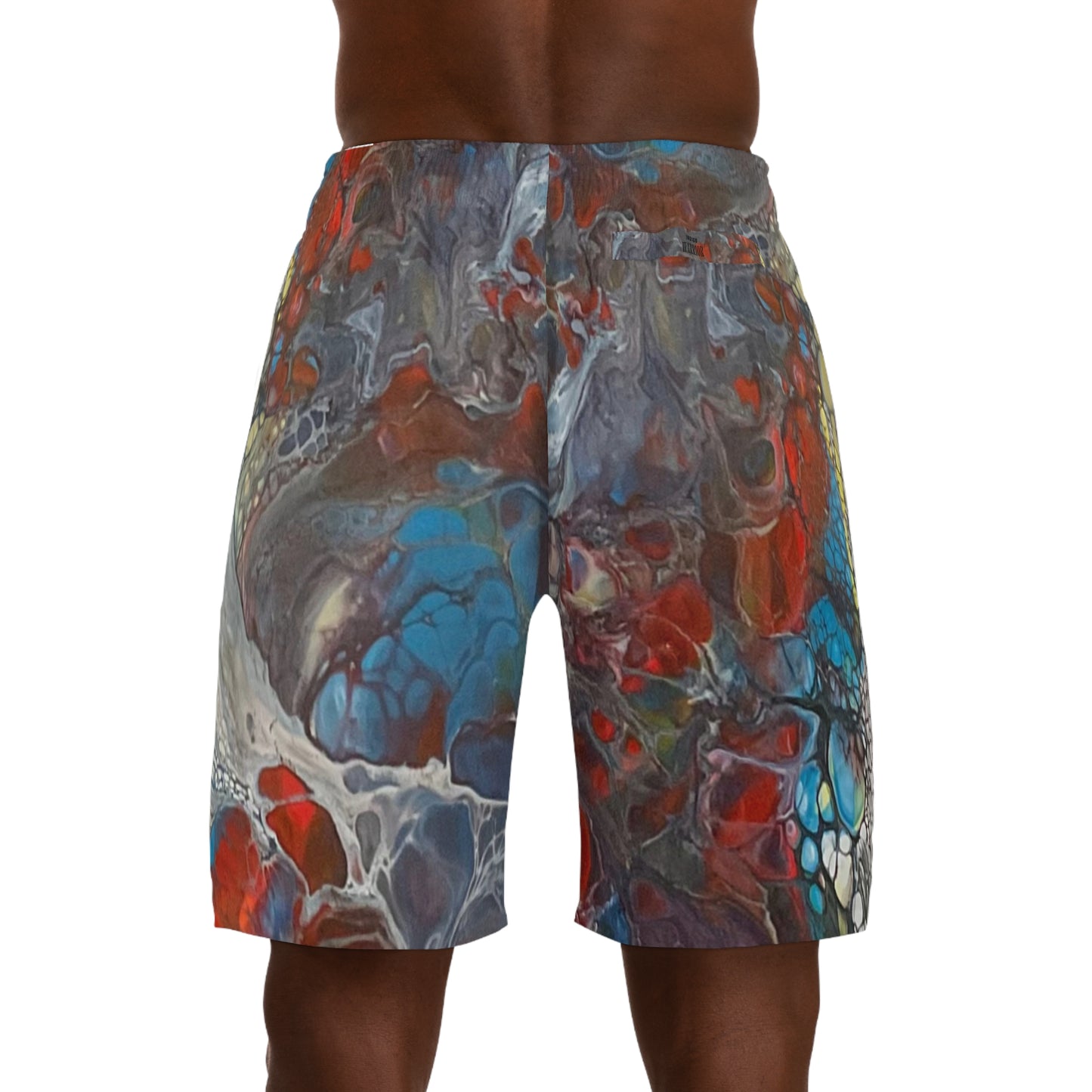 Jogger Shorts - Cool Red & Blue Fluid Art Design, Indigo Warrior Print