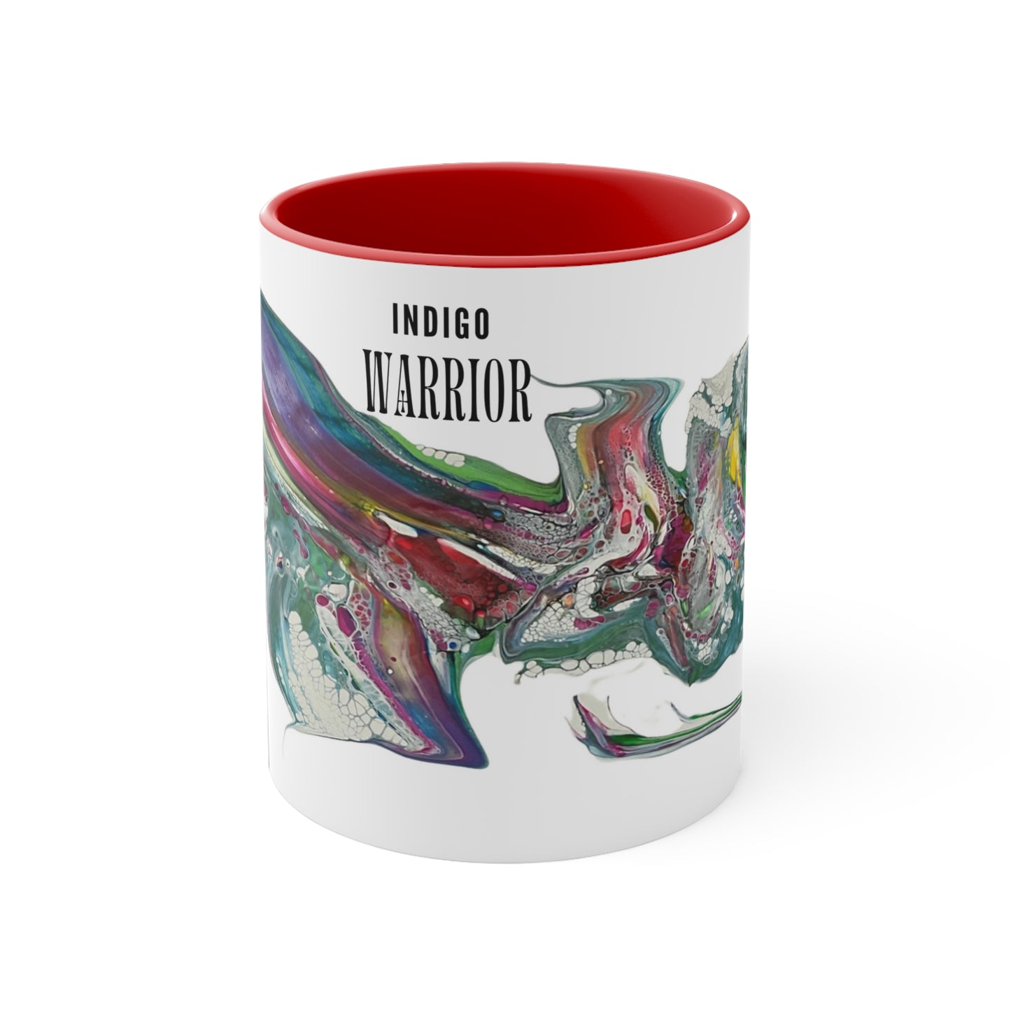 Colorful Accent Mug, Fluid Art Red and Indigo Warrior 11oz
