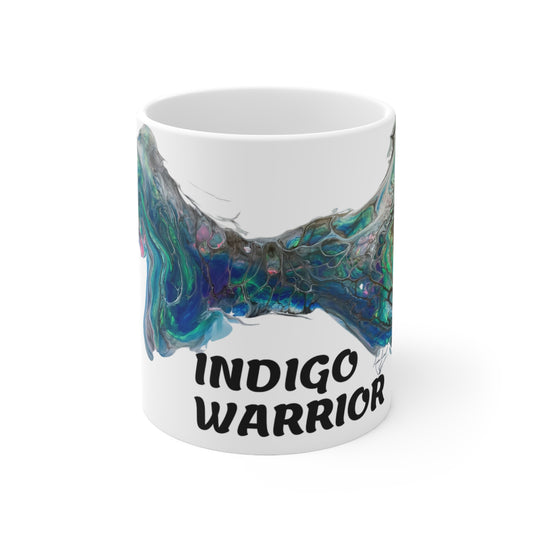 Mug - Teal Blue 'Puppy Power' Fluid Art Indigo Warrior Ceramic Coffee Cups