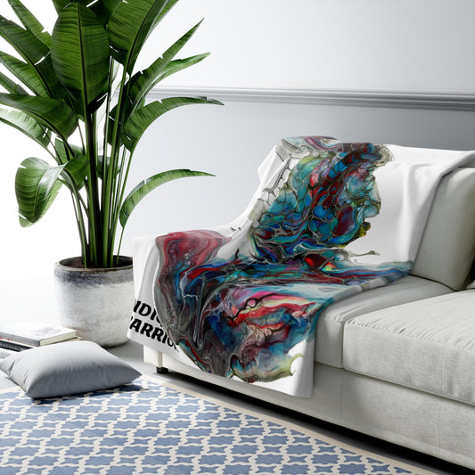 Sherpa Blanket, fluid art blanket, indigo warrior blankets, sherpa throw blanket
