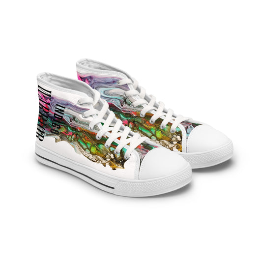 High Top Sneakers Fluid Art Two Faced Cat Print Women's