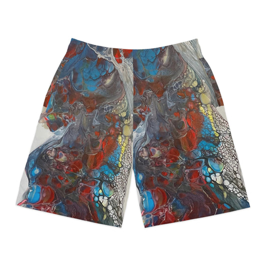 Jogger Shorts - Cool Red & Blue Fluid Art Design, Indigo Warrior Print